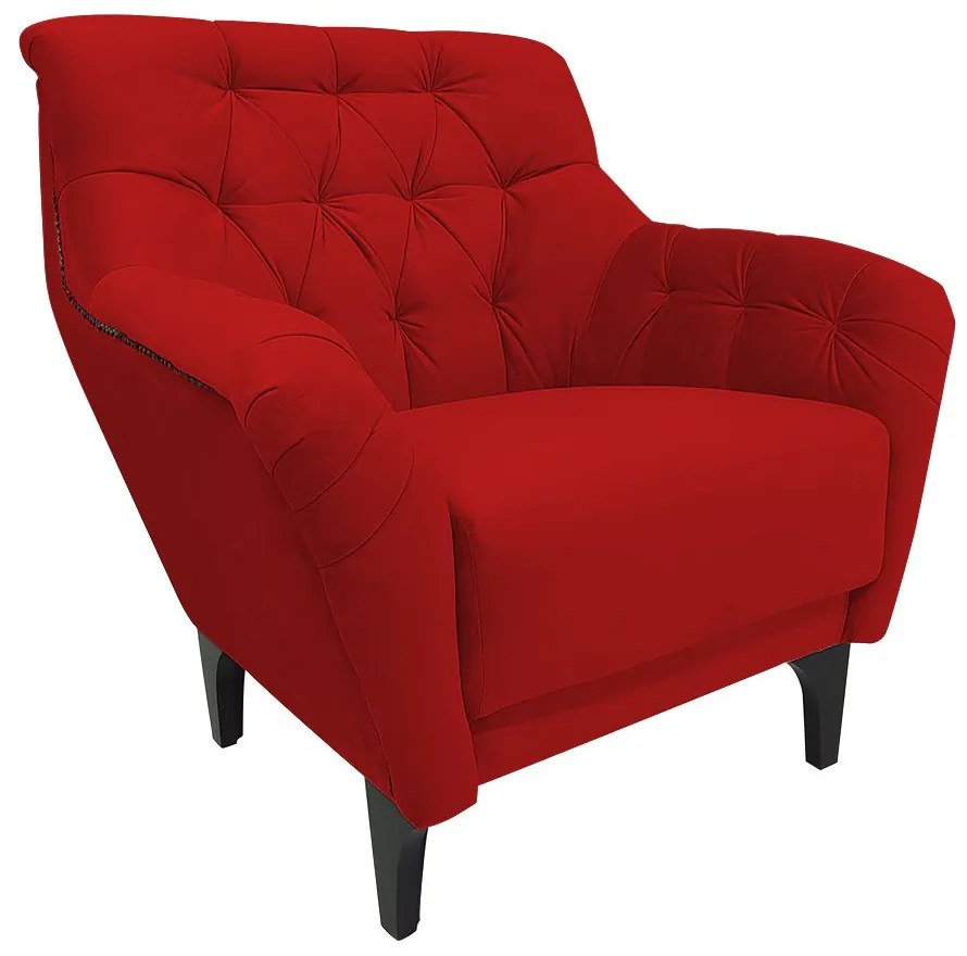 Poltrona Decorativa Roma Botonê Pés Madeira Veludo Vermelho - Sheep Estofados - Vermelho