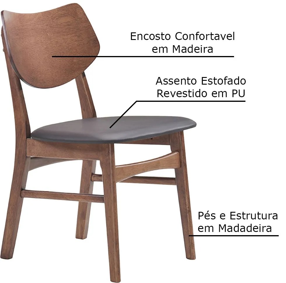 Kit 5 Cadeiras Decorativas Sala e Escritório Zion Madeira Nogueira (PU) Preto G56 - Gran Belo