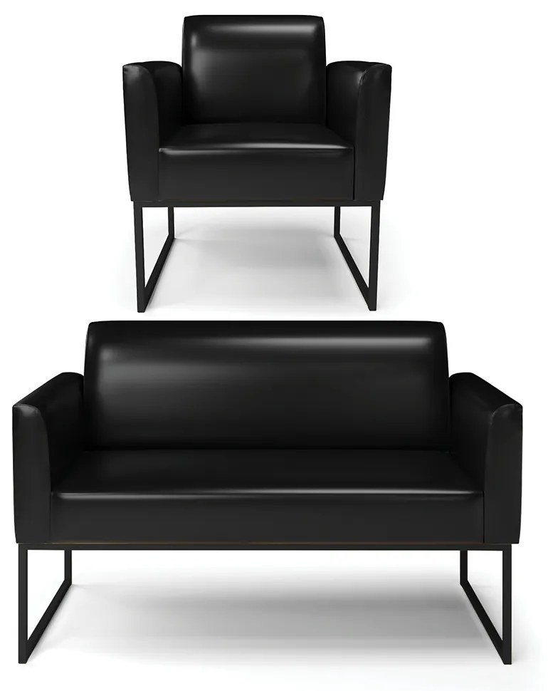 Sofá Namoradeira com Poltrona Base Industrial Preto Marisa Corano D03 - D'Rossi - Preto