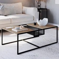 Mesa de Centro Com Nicho Pés Metálicos York Hanover/Preto - Artesano