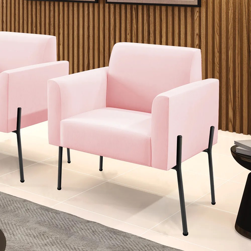 Poltrona Pé de Ferro Preto para Sala Marisa Suede D03 - D'Rossi - Rosa Bebê
