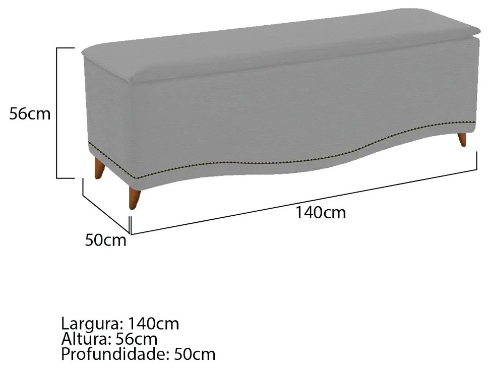 Calçadeira Estofada Yasmim 140 cm Casal Corano Cinza - ADJ Decor
