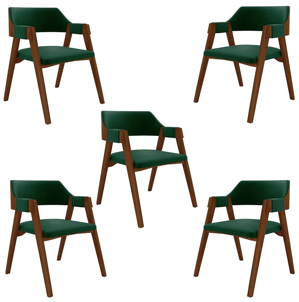 Kit 5 Cadeiras Sala de Jantar e Jogos Carteados Madeira Maciça Poker Veludo Verde/Imbuia G42 - Gran Belo