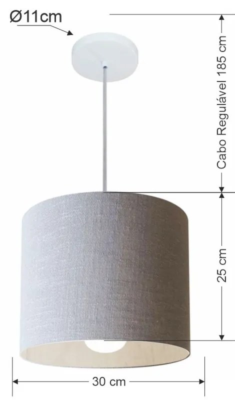 Lustre Pendente Cilíndrico Md-4113 Cúpula em Tecido 30x25cm Rustico Cinza - Bivolt