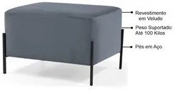 Kit 2 Puffs Decorativos 60cm Base Aço Status C-317 Veludo Cinza - Domi