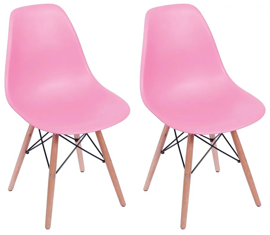 Conjunto 2 Cadeiras Eiffel com Base em Madeira Rosa - Conjunto 2 Cadeiras Eiffel com Base em Madeira – Rosa