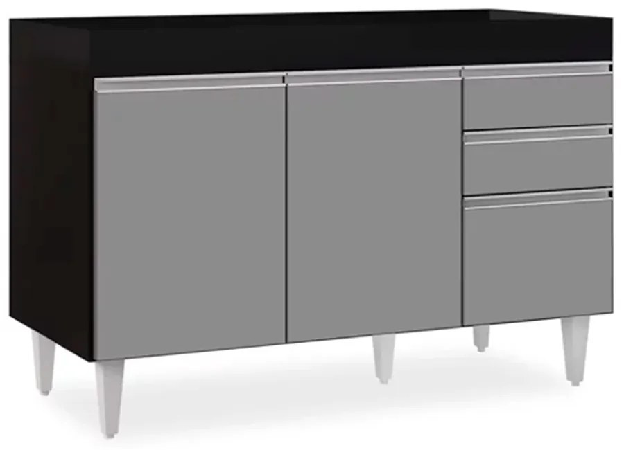 Balcão de Cozinha Lavanderia sem Tampo 02 Gavetas Beth 120 cm - D'Rossi - Preto e Cinza