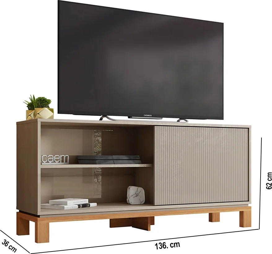 Rack Bancada Tv Para Sala de Estar 136cm Visari C01 - D'Rossi - Marrom/Freijó