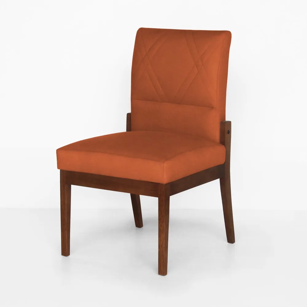 Conjunto 4 Cadeiras De Jantar Aurora Base Madeira Maciça Estofada Suede Telha