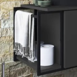 Gabinete Banheiro Suspenso 80cm Cuba Oval Ripy Grafite/Preto Z54 - Mpo