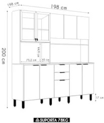 Armário de Cozinha Compacta 198cm Aurea D02 Amêndola/Marsala - Mpozena