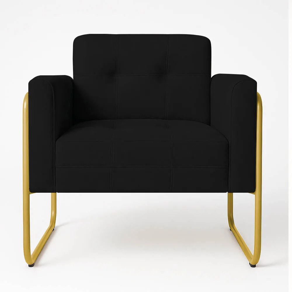Poltrona Sala Industrial Alta Tubo Dourado Elisa Suede D03 - D'Rossi - Preto