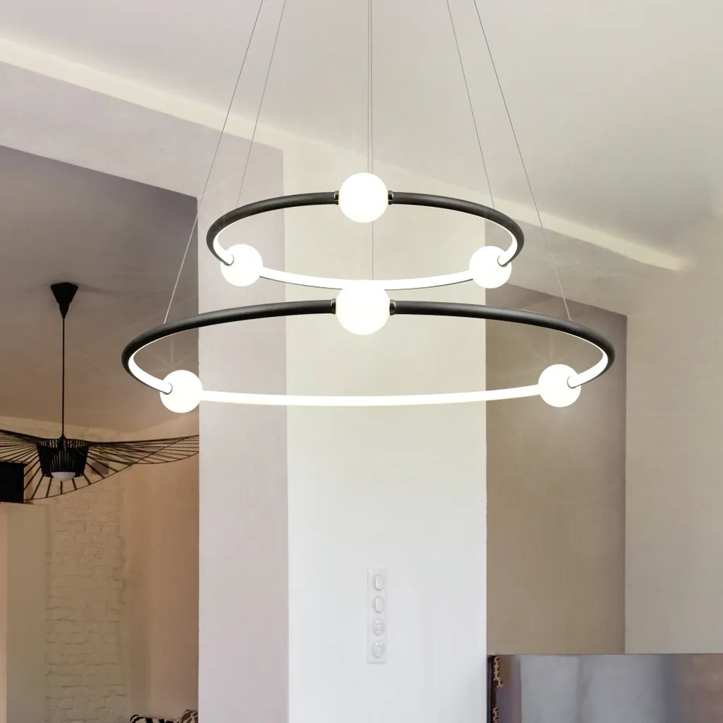 Pendente Nébula Ø87Cm / Ø64Cm Led 80W 3000K Bivolt / Anel Duplo | Bell...