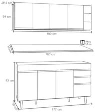 Armário Aéreo Nevada e Balcão 180cm com Tampo Dallas Branco - Lumil