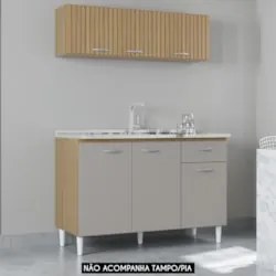 Armário de Cozinha e Balcão 120cm Classic Ripado Damasco/Off Z46 - Mpo