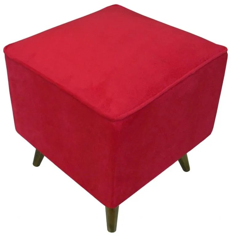 Puff Quadrado Modena Sigma em Suede com Pés Palito Inclinado - Vermelho