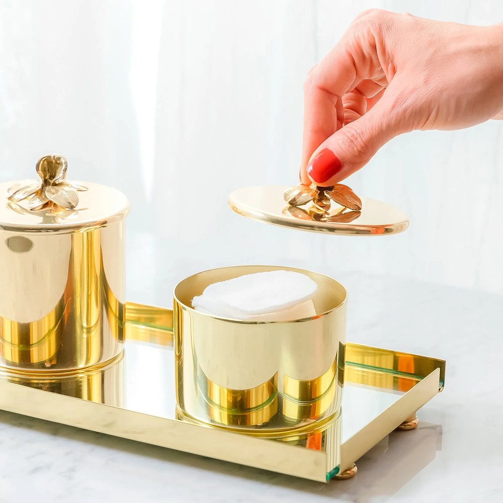 Porta Algodão c/ Orquídea Shefield Plate - Dourado  Dourado