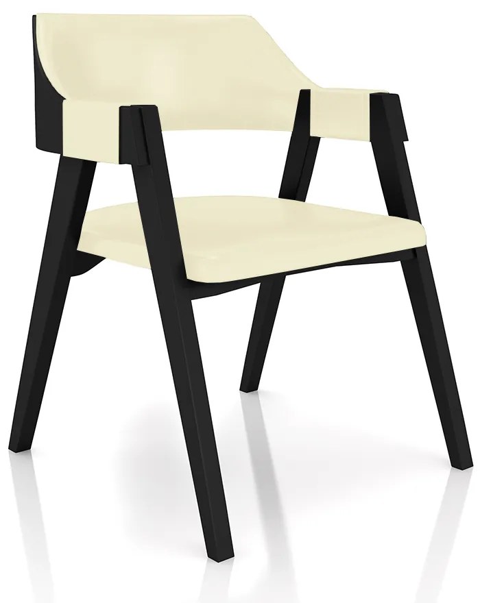 Cadeira Sala de Jantar e Jogos Carteados Madeira Maciça Poker PU OffWhite/Preto G42 - Gran Belo