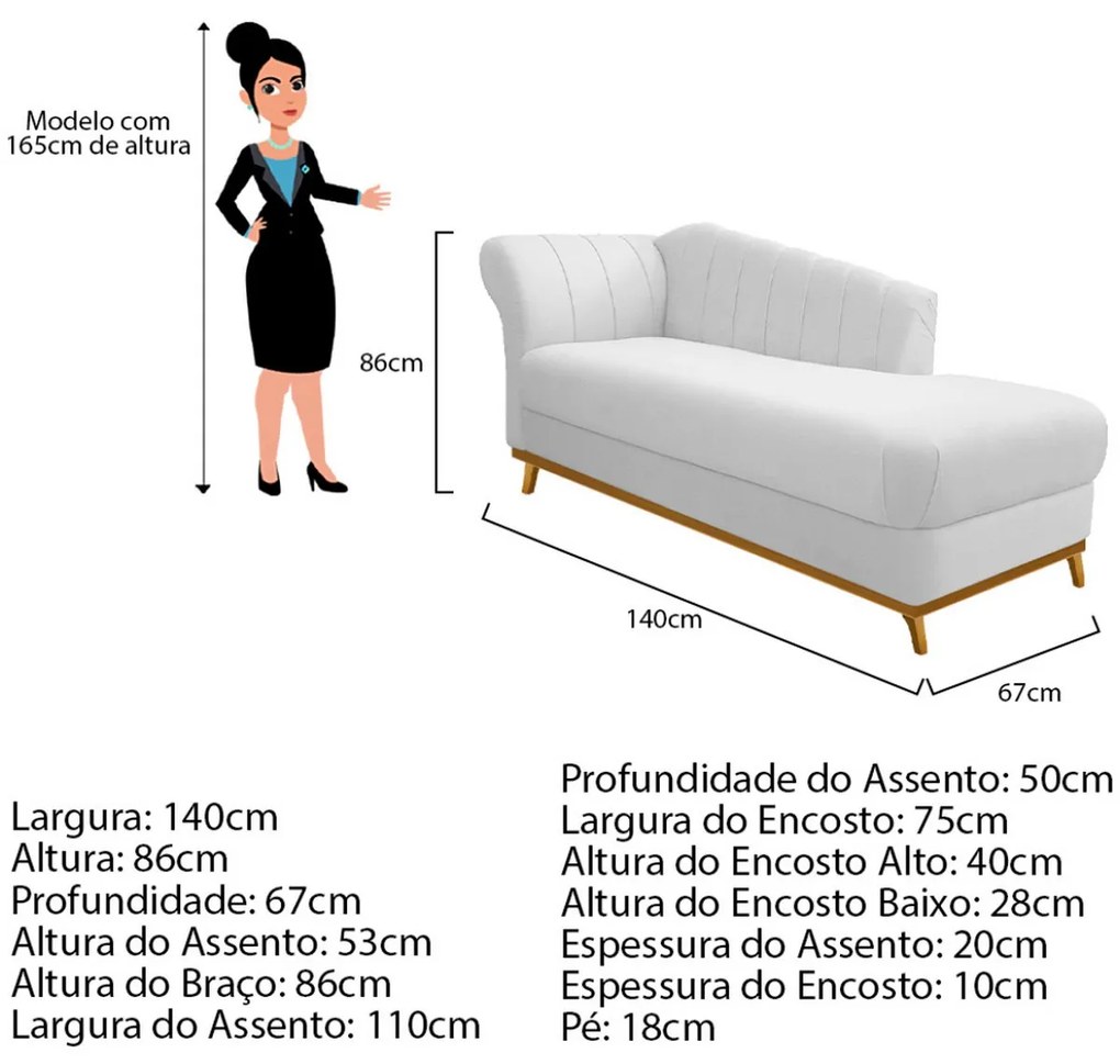 Recamier Vanessa 140cm Lado Direito Corano Branco - ADJ Decor