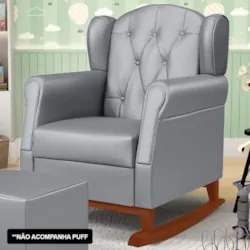 Kit 02 Poltronas Amamentação Base Madeira Balanço Lucy Z39 Sintético C