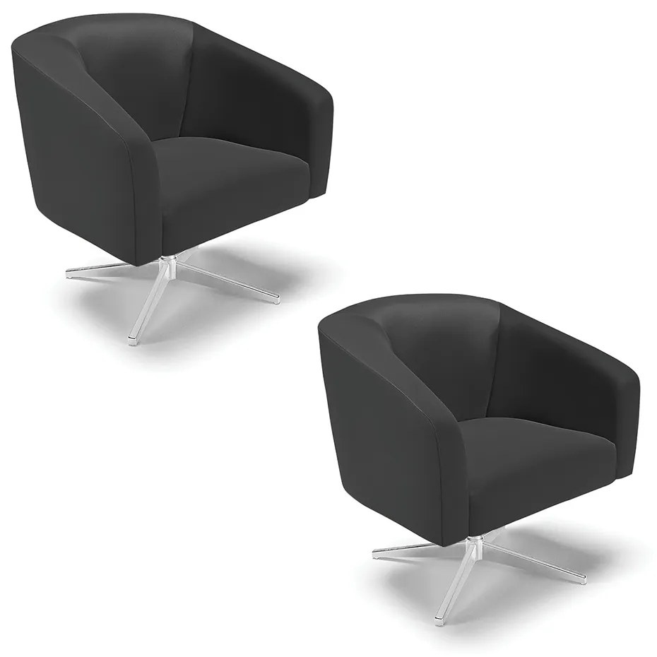 Poltrona Sala Decorativa Giratória Cromada Kit 2 Stella Sintético D03 - D'Rossi - Preto