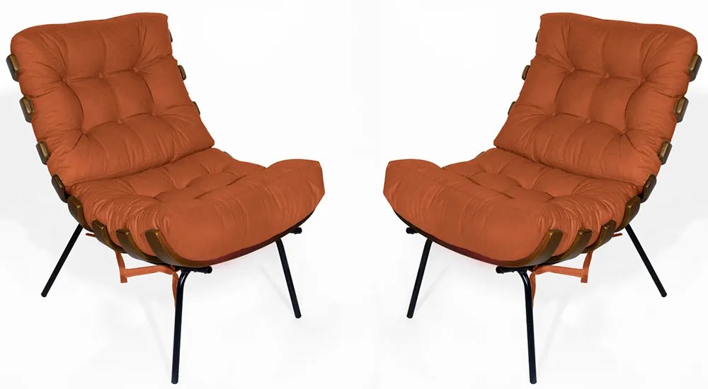 Kit 2 Poltrona Decorativa Costela Suede Telha