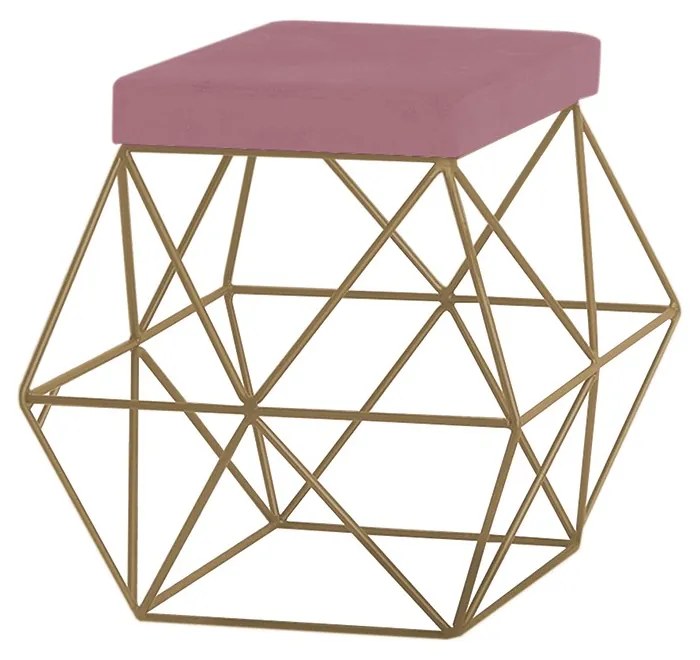Puff Decorativo Sala de Estar Base Gold Trixie Veludo Rosê G41 - Gran Belo