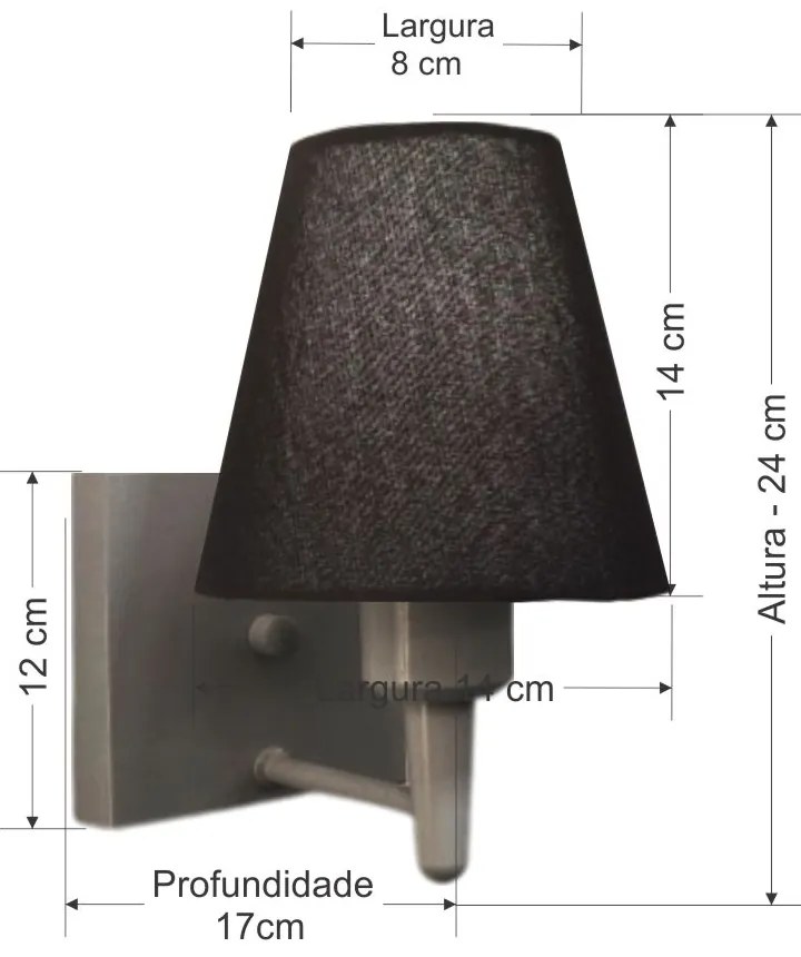 Arandela Quadrada Md-2034 Cinza Cúpula em Tecido Cone Preto - Bivolt