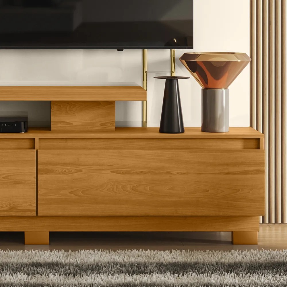 Estante de TV 75 Pol 183cm com Pé Sala Belora M20 - D'Rossi - Cinamomo e Off White