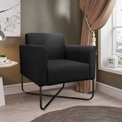 Kit 2 Poltronas Decorativas Base Industrial X Preta Maressa S07 Suede