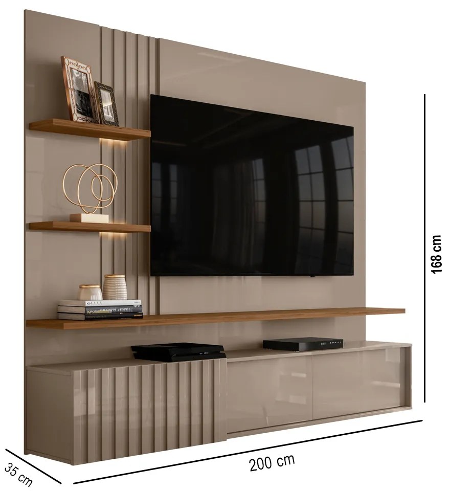 Painel TV 65 Pol 200cm Bancada Suspensa Ripado Mirellin M20 - D'Rossi - Fendi e Naturale