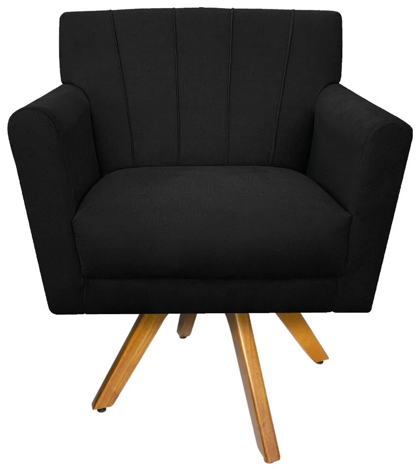 Poltrona Laura Base Giratória de Madeira Suede Preto - ADJ Decor