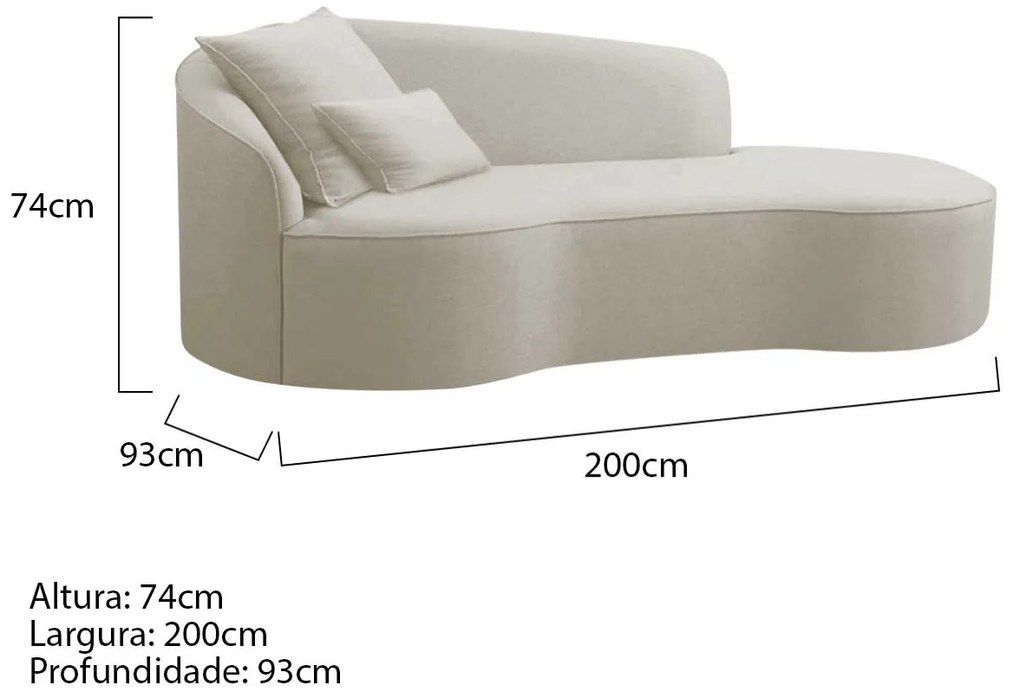 Divã Recamier Curvo Sala de Estar Recepção Inglaterra 200cm Lado Direito Linho