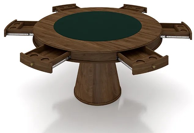 Conjunto Mesa de Jogos Carteado Bellagio Tampo Reversível e 6 Cadeiras Madeira Poker Base Cone Veludo Preto/Nogueira G42 - Gran Belo