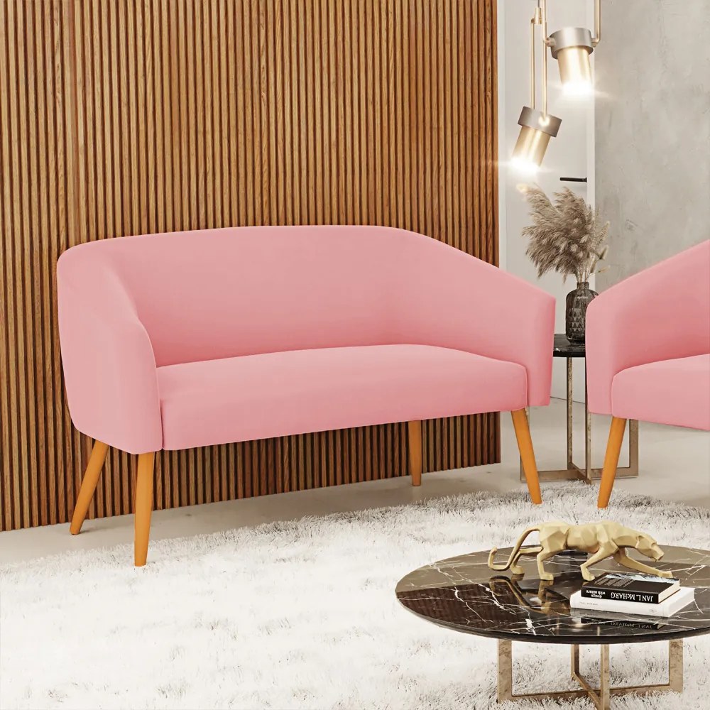 Namoradeira 02 Lugares Stella Suede Pés Palito Castanho - D'Rossi - Rose
