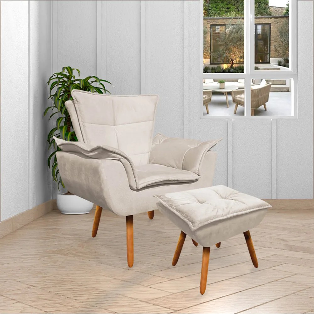 Kit 2 Poltronas Decorativas Pés Palito Charger Suede Bege G19 - Gran Belo