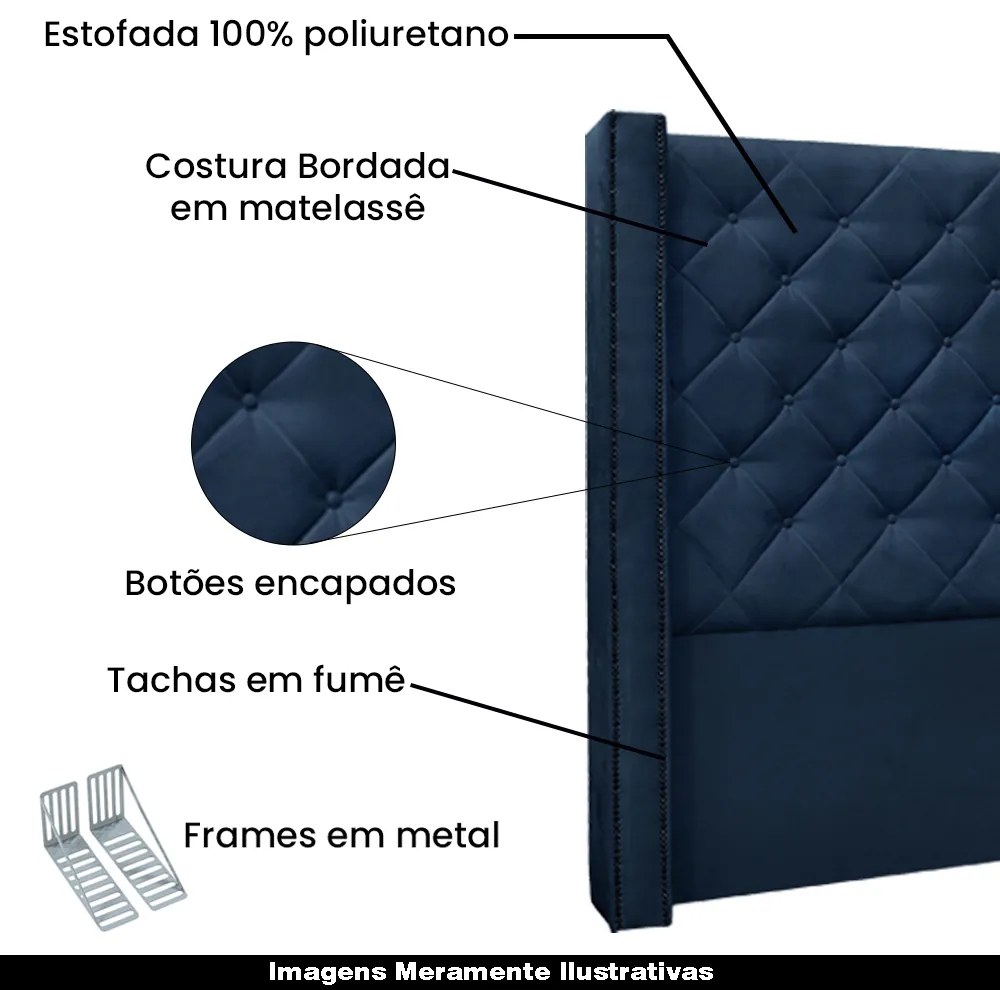 Cabeceira Decorativa Casal 1,64M Loewe Suede Azul Marinho G63 - Gran Belo