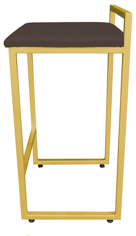 Banqueta Alta Industrial Pietra Suede Marrom Base Dourado D'Rossi