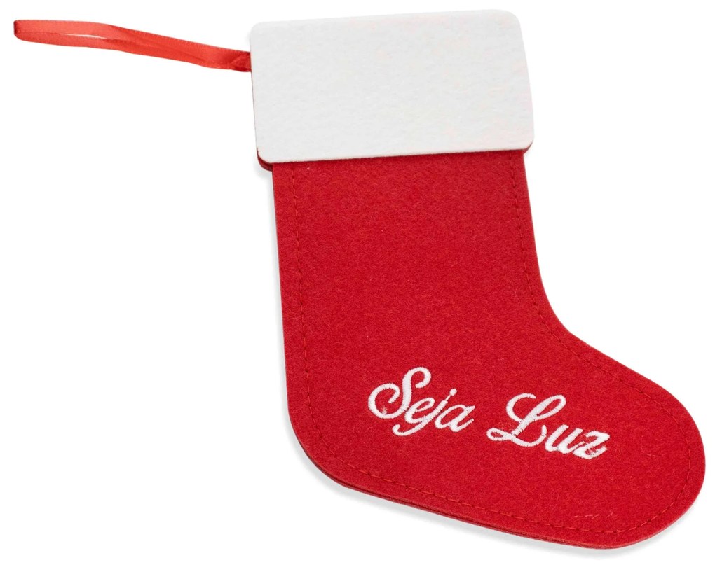 Porta Talher de Natal Bota Seja Luz Vermelho e Branco 20x14 Cm - D'Rossi
