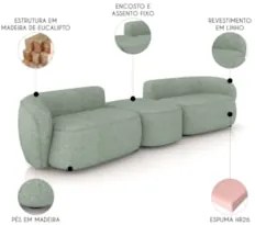 Sofá 3 Lugares Com Puff 252cm Orgânico Lyor Linho Verde Z55 - Mpozenat