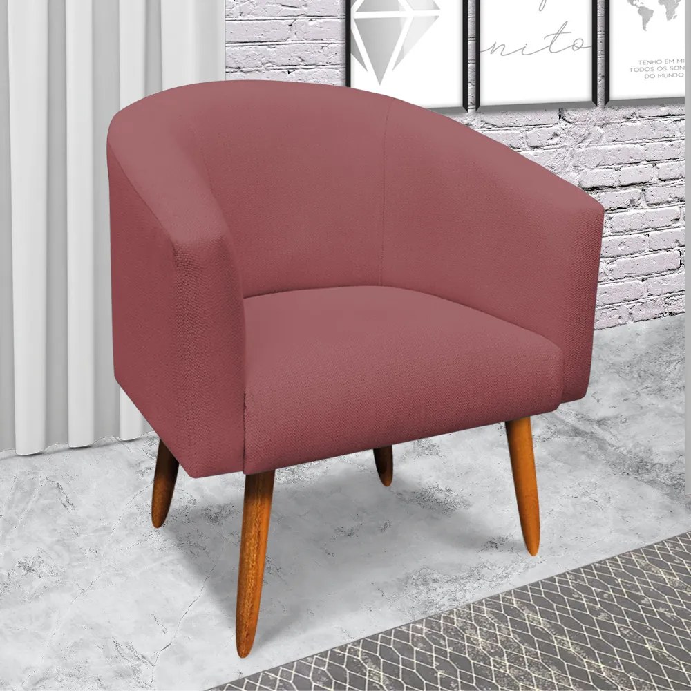 Poltrona Sala Kit 02 Stella Pé Palito Castanho Linho Whisky Rose A106 D03 - D'Rossi