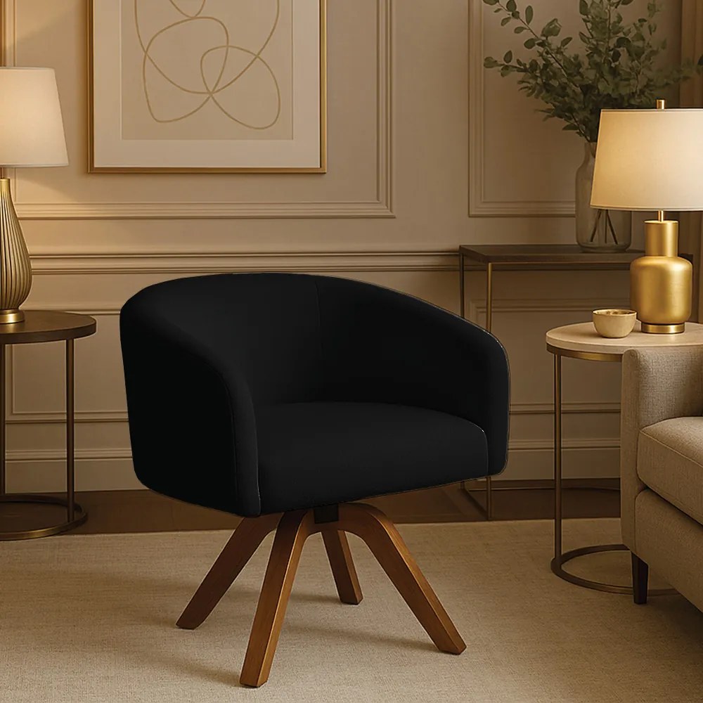 Poltrona Sala Base Giratória Madeira Arielle Bouclê Preto D03 - D'Rossi