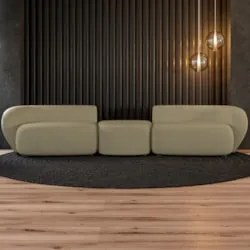 Sofá 5 Lugares Com Puff 382cm Orgânico Lyor Bouclê Bege Z55 - Mpozenat