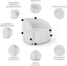 Sofá 3 Lugares Orgânico 288cm e Poltrona Zion Z32 Boucle Branco - Mpoz