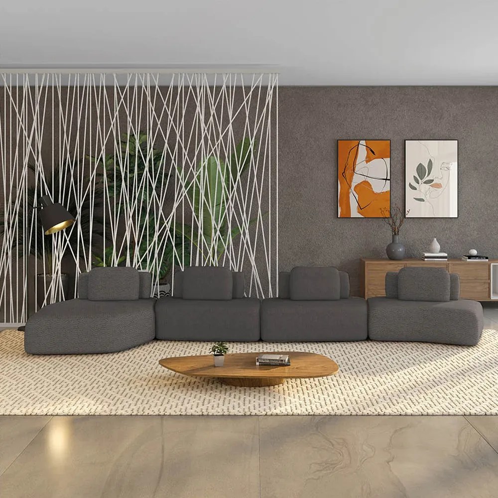 Sofá 4 Lugares Orgânico com Chaise e 3 Módulos Berlim Bouclê Grafite K01 - D'Rossi