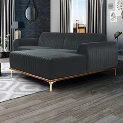 Sofá 320cm 5 Lugares com Chaise Direito Pés Gold Molino C-317 Veludo C