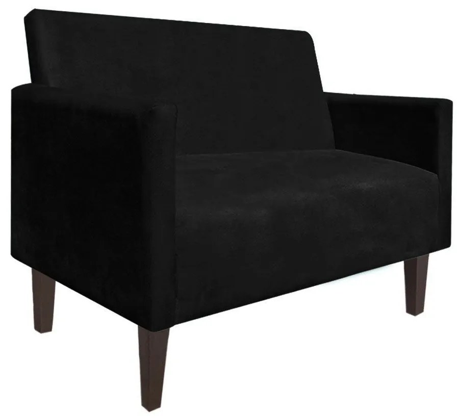Namoradeira Jade 02 Lugares Suede Preto Pés Chanfrado Tabaco - D'Rossi