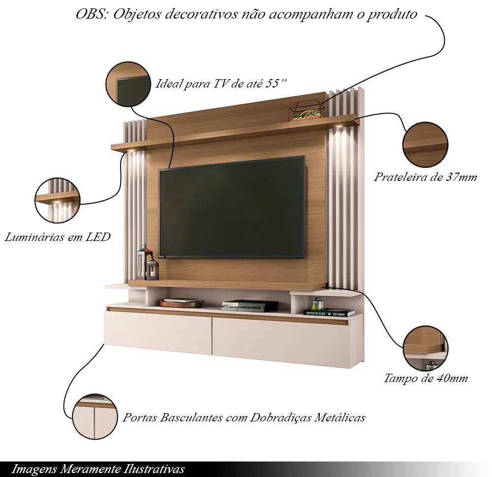 Home Suspenso Decorativo Picon para Tv até 55 Pol Freijó/Off White G26 - Gran Belo