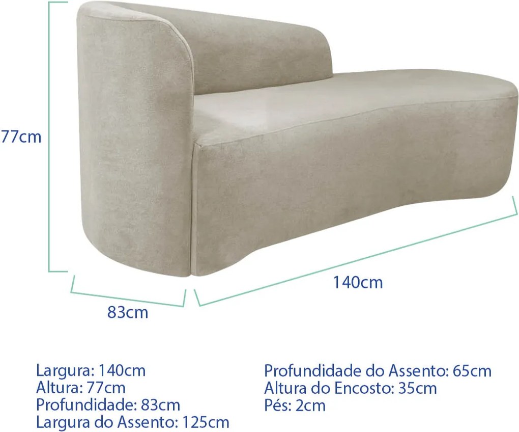Kit Divã Recamier Orgânico França 140cm Lado Direito e 2 Poltronas Amore Linho