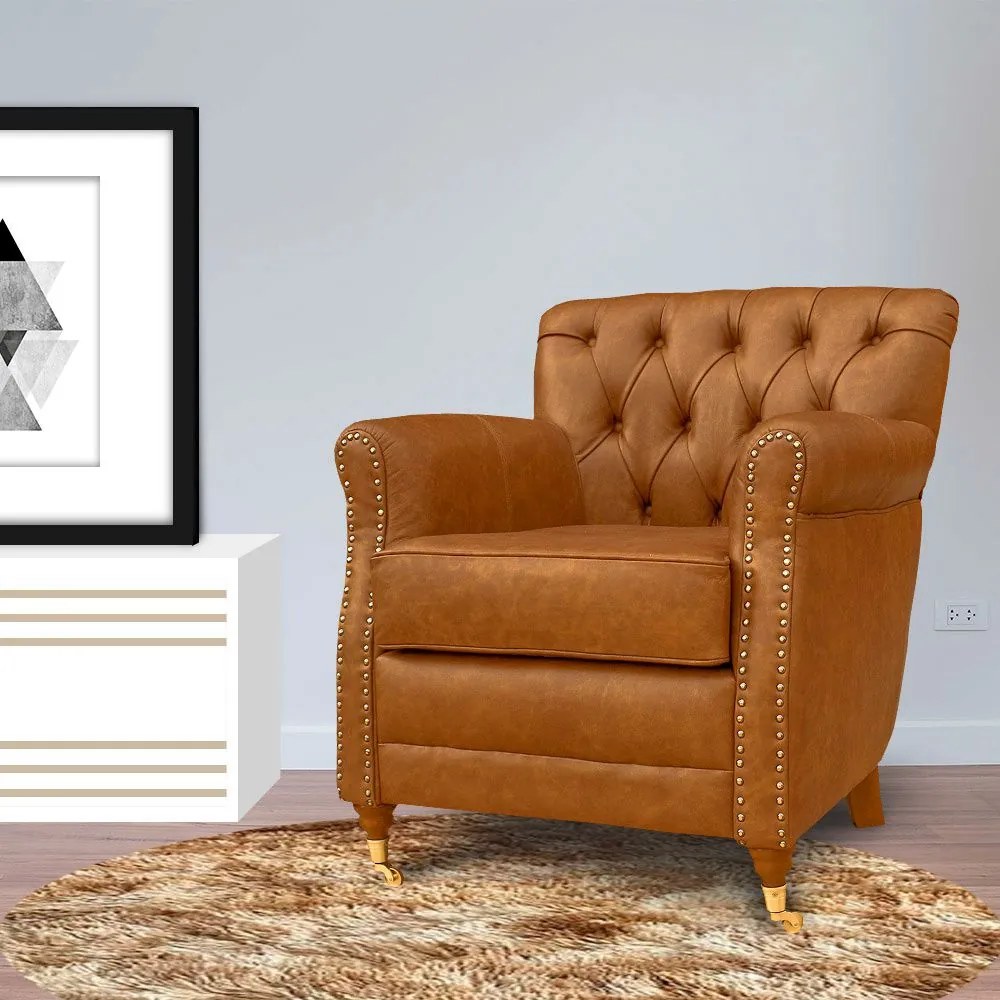Kit 02 Poltronas Decorativas Sala de Estar Níger Pés Príncipe Couro Mel G58 - Gran Belo
